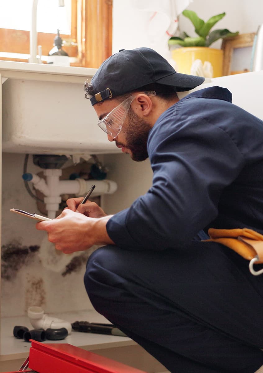 A tradesperson helping a homeowner